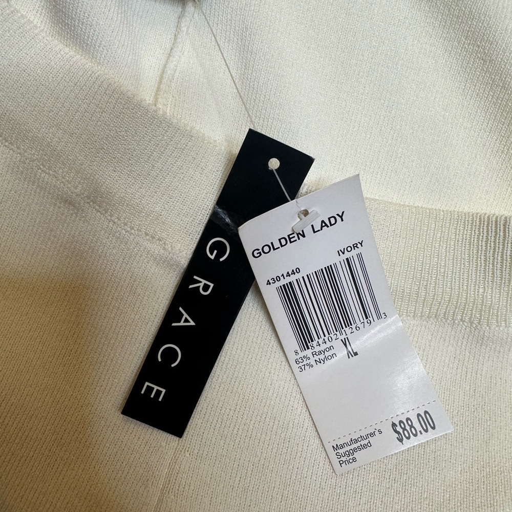 Grace Golden Lady Wide Leg Knit Pants Ivory Pull On Lounge XL NWT Rayon Blend - Picture 12 of 14